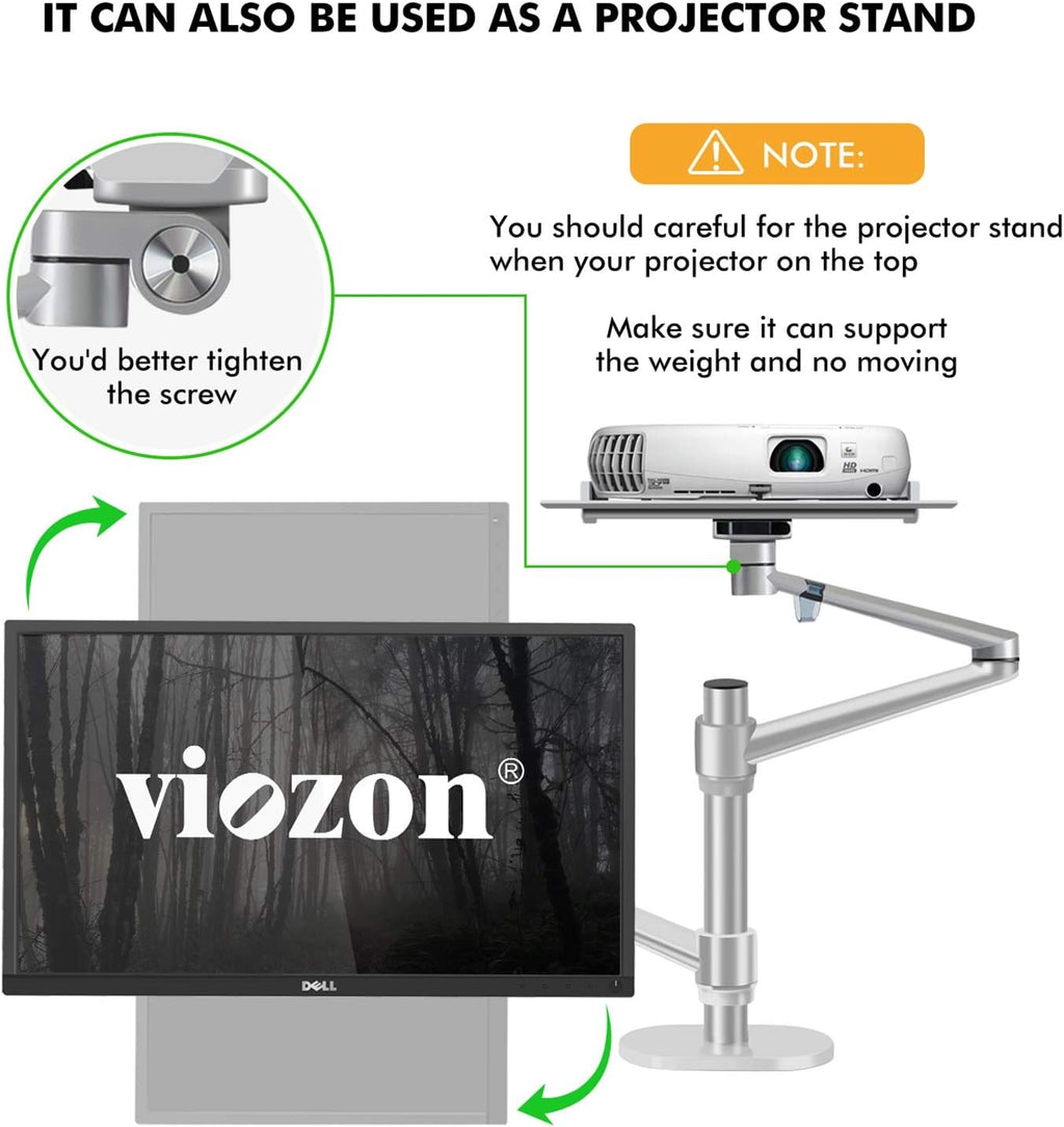 Monitor and Laptop Mount, 2-In-1 Adjustable Dual Arm Desk Mounts Single Desk Arm Stand/Holder for 17 to 32 Inch LCD Computer Screens, Extra Tray Fits 12 to 17 Inch Laptops (Silver)