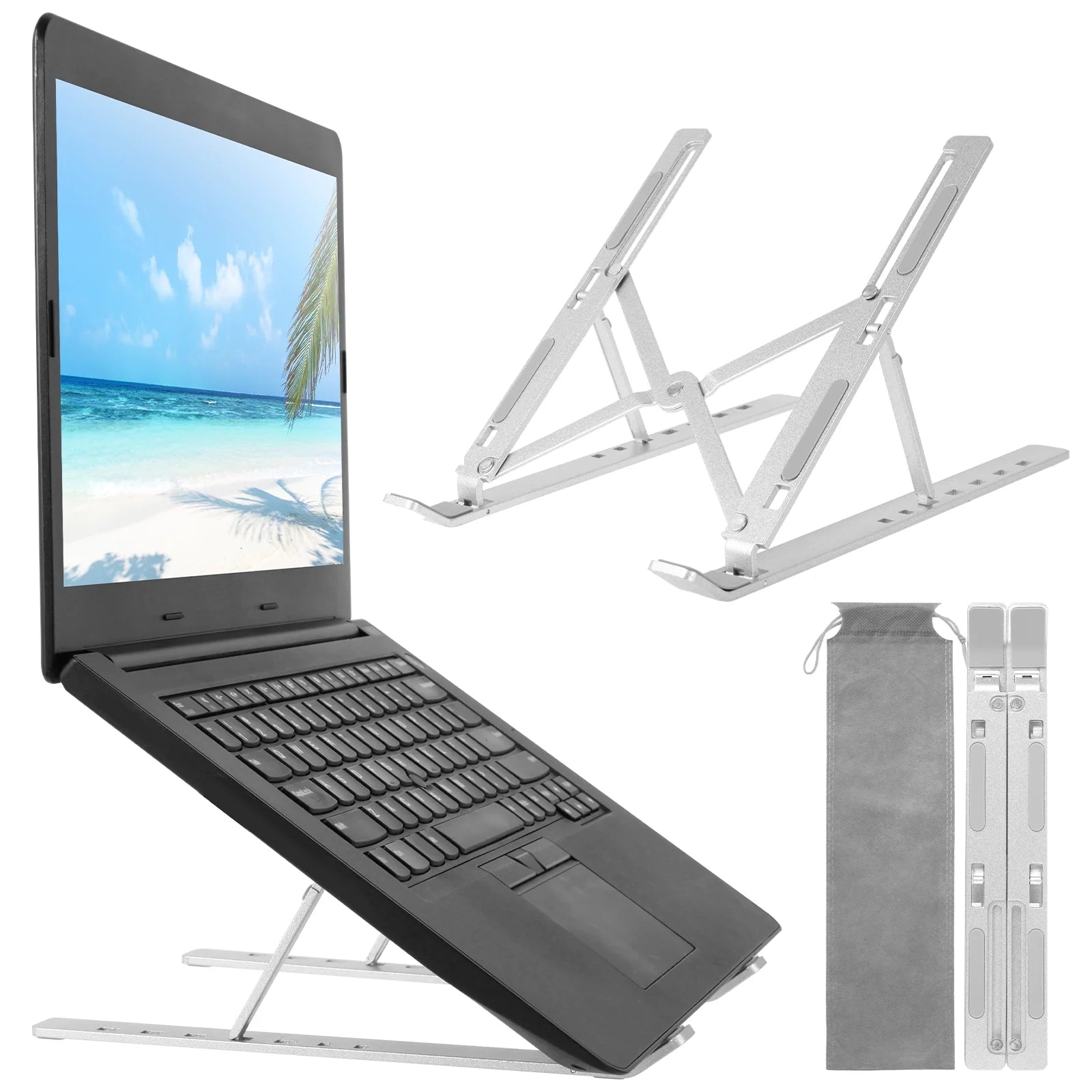 Adjustable Laptop Stand, Laptop Holder Riser, Computer Tablet Stand, 6 Angles Adjustable Aluminum Ergonomic Foldable Desktop Holder, Ventilated Cooling Notebook Stand for 10-15.6” Laptoptablet