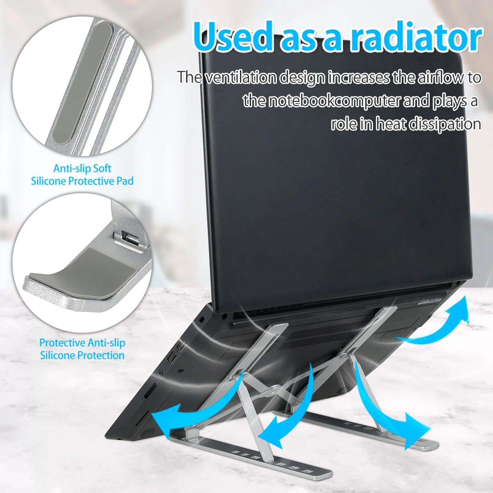Adjustable Laptop Stand, Laptop Holder Riser, Computer Tablet Stand, 6 Angles Adjustable Aluminum Ergonomic Foldable Desktop Holder, Ventilated Cooling Notebook Stand for 10-15.6” Laptoptablet