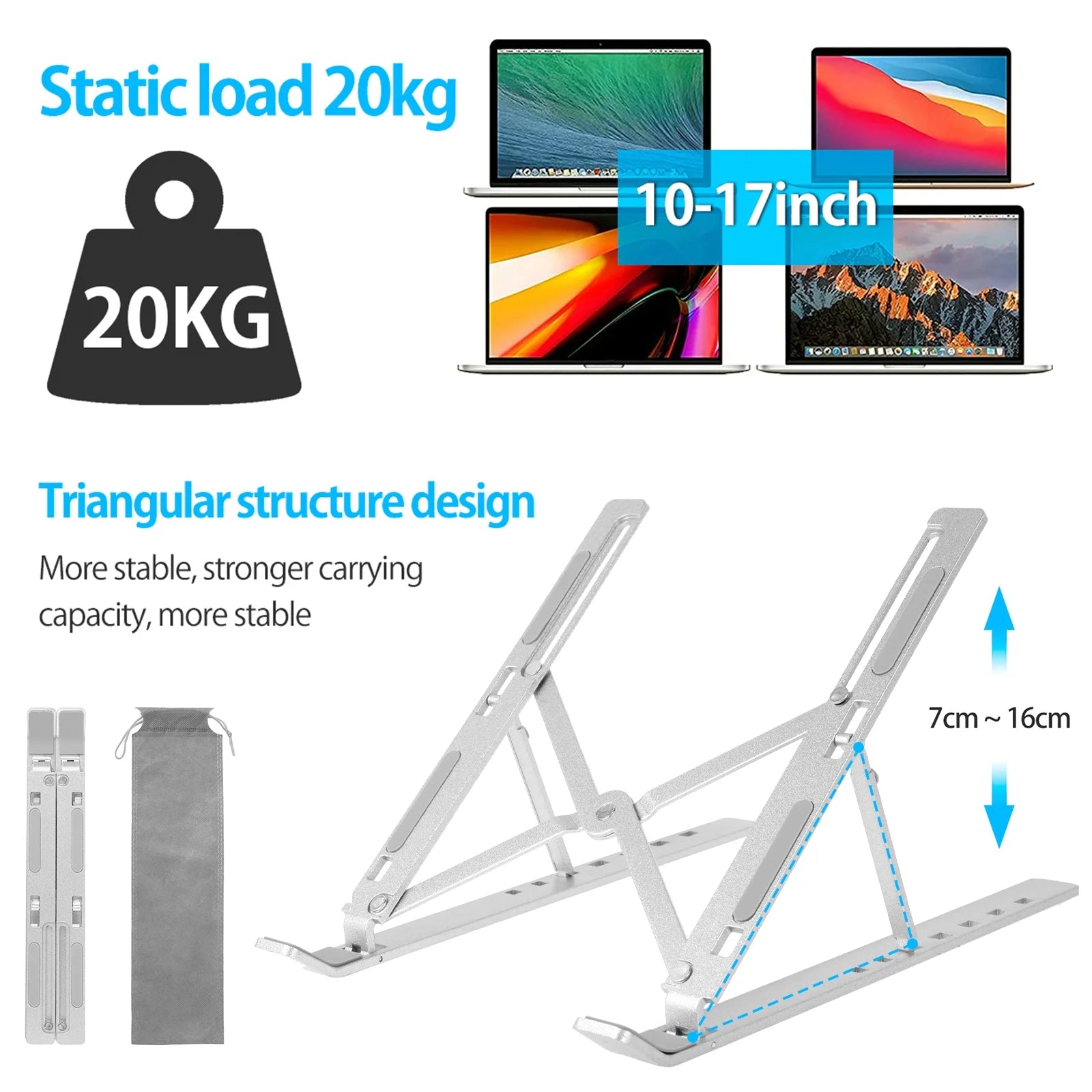 Adjustable Laptop Stand, Laptop Holder Riser, Computer Tablet Stand, 6 Angles Adjustable Aluminum Ergonomic Foldable Desktop Holder, Ventilated Cooling Notebook Stand for 10-15.6” Laptoptablet