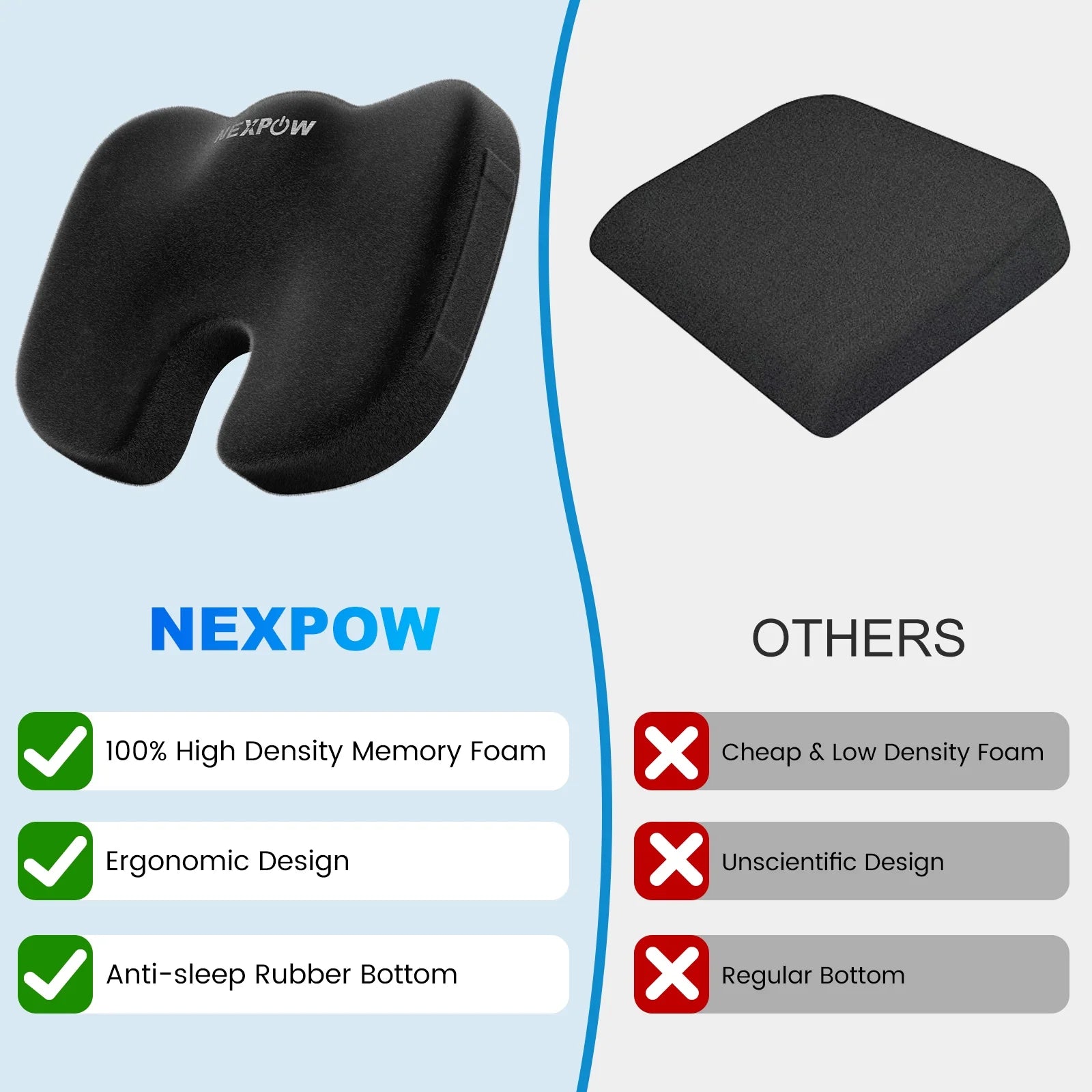 Memory Foam Seat Cushion Cooling Gel Butt Pillow for Tailbone Pain Relief - Chair Cushion,Car Seat Cushion,Butt Pillow
